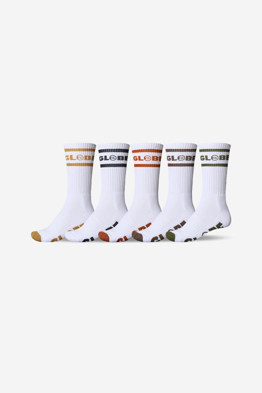 Globe - Tilt Hi Crew Sock 5 Pack - White/Assorted