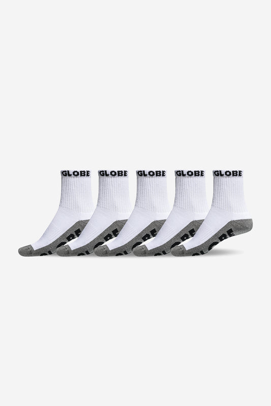 Globe - Youth Quarter Sock 5 Pack - White/Grey