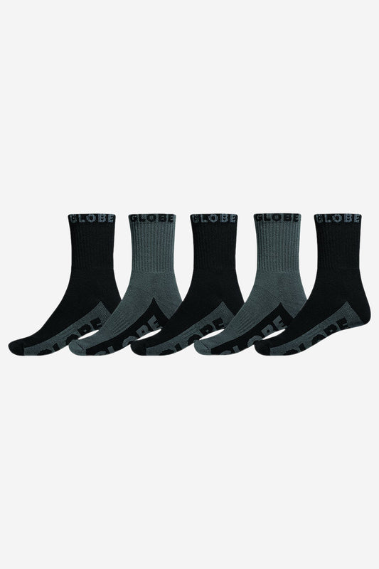 Globe - Black/Grey Crew Sock 5 Pack - Zwart