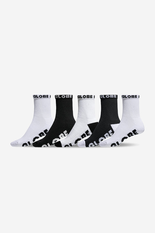 Globe - Globe Jongens Quarter Sock 5 Pack - Black/White