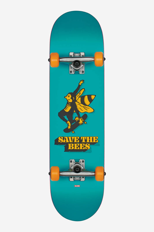 save the bees mid blue 7.6" kids complete skateboard