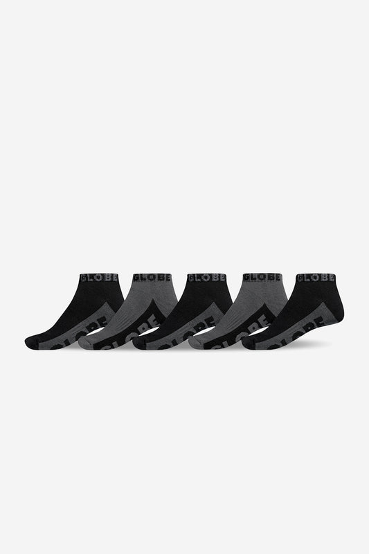 Globe - Black/Grey Ankle Sock 5 Pack - Preto